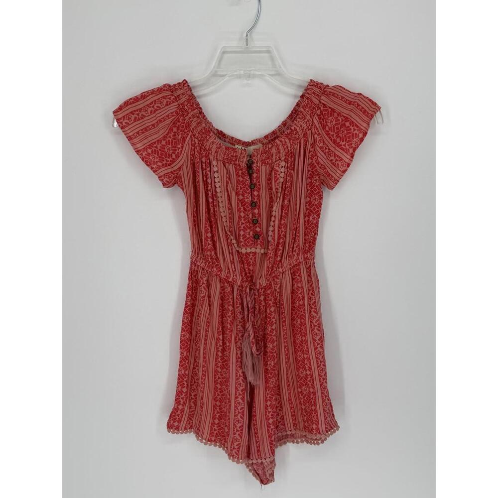 Boho Red Patterned‎ Romper XS Rayon Lightweight Summer